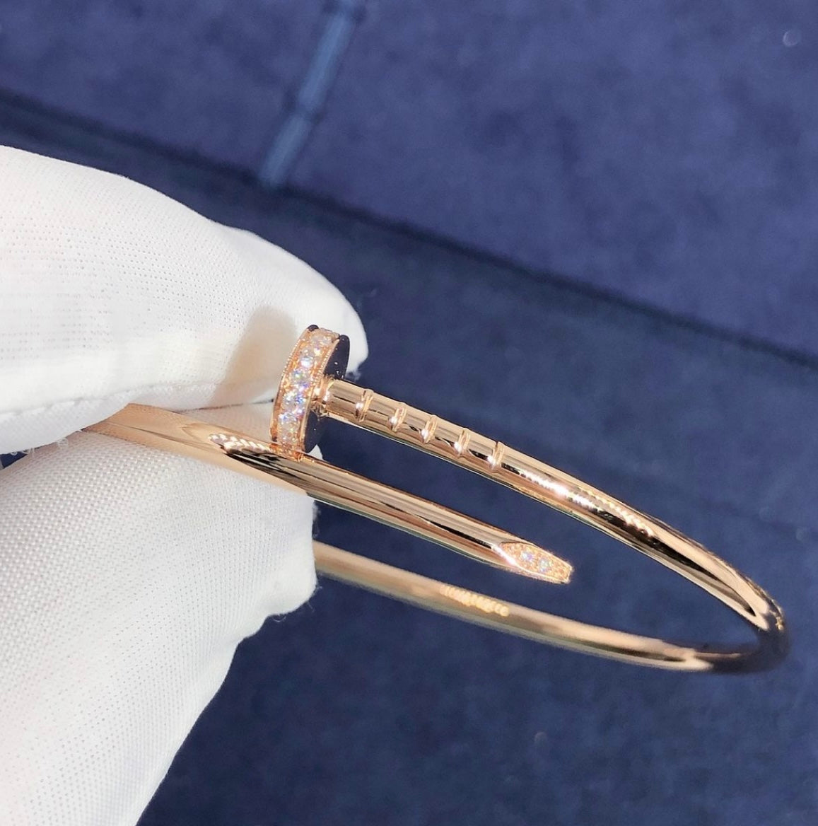 צמיד מסמר יוקרתי, מצופה זהב ורוד 18 קראט עם זירקונים - Jewelluxe