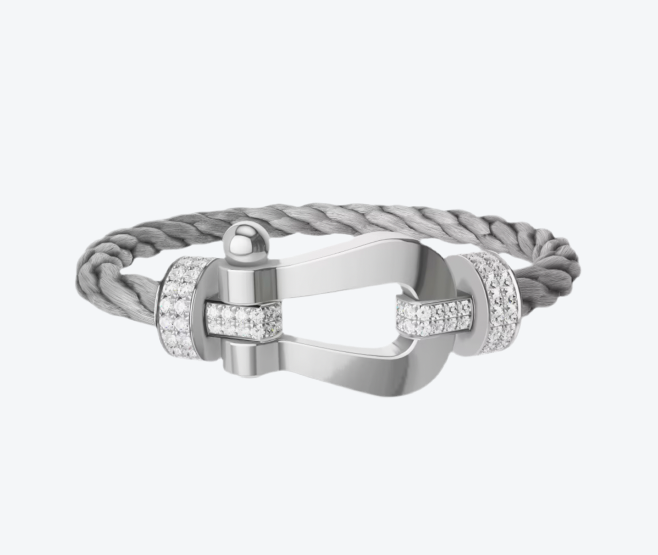 צמיד פרימיום עם רצועת מתכת בצבע כסוף ואבזם כסוף XL משובץ בחצי זירקונים נוצצים