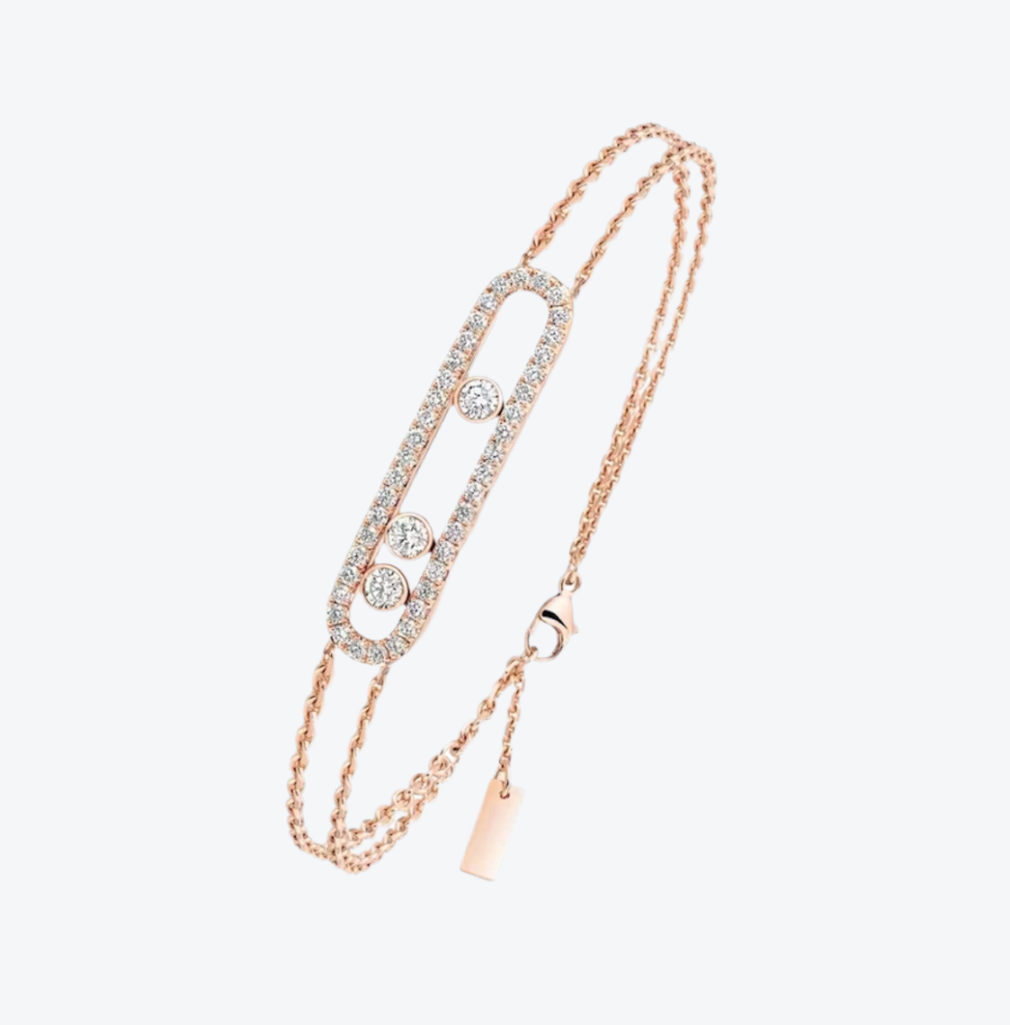 צמיד אהבה כפול – בגוון זהב ורוד עם אבזם משובץ 3 זירקונים נעים ושיבוץ מסביב