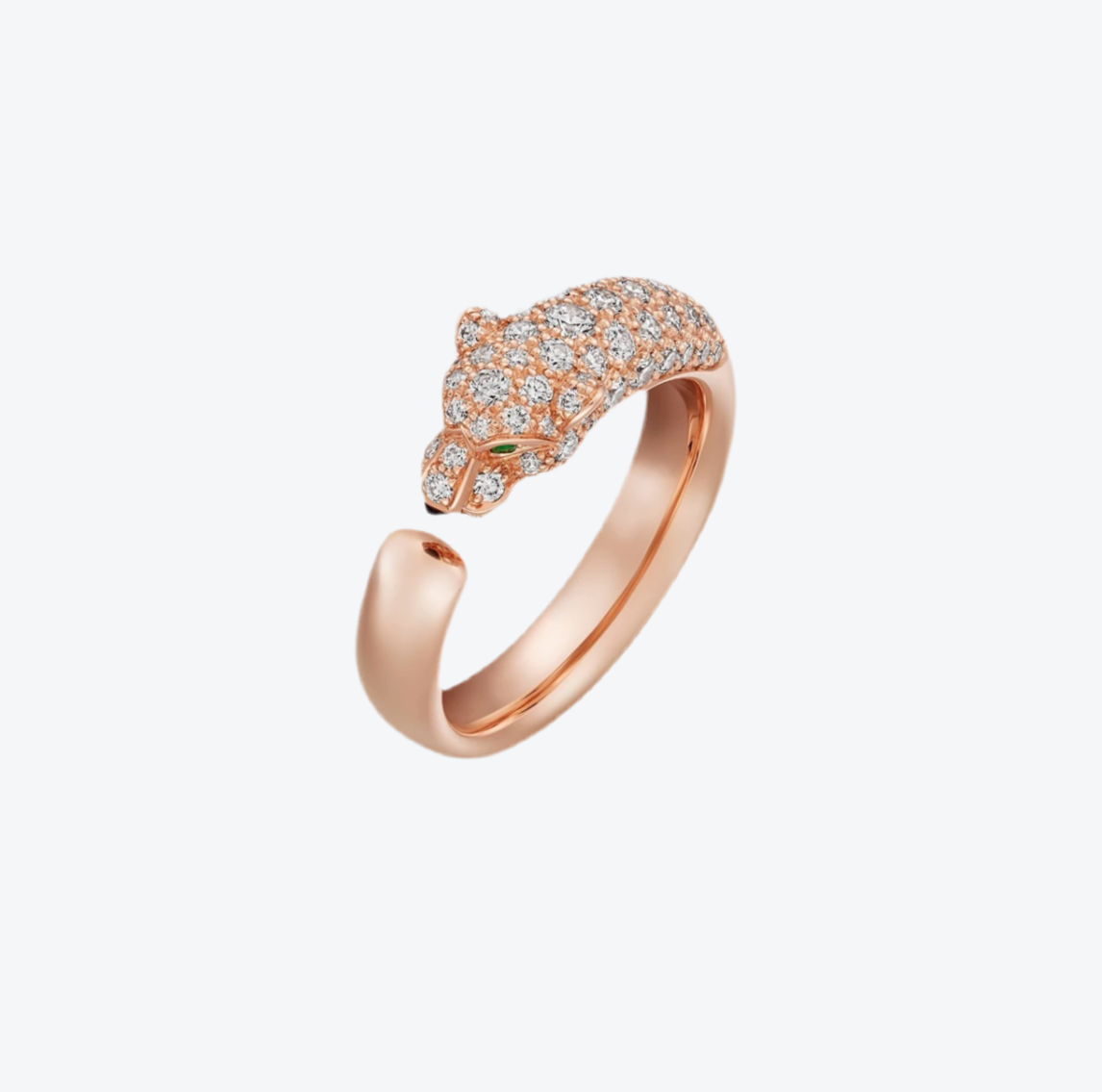 טבעת אלגנטית פנתר בגוון זהב ורוד משובצת זירקונים נוצצים