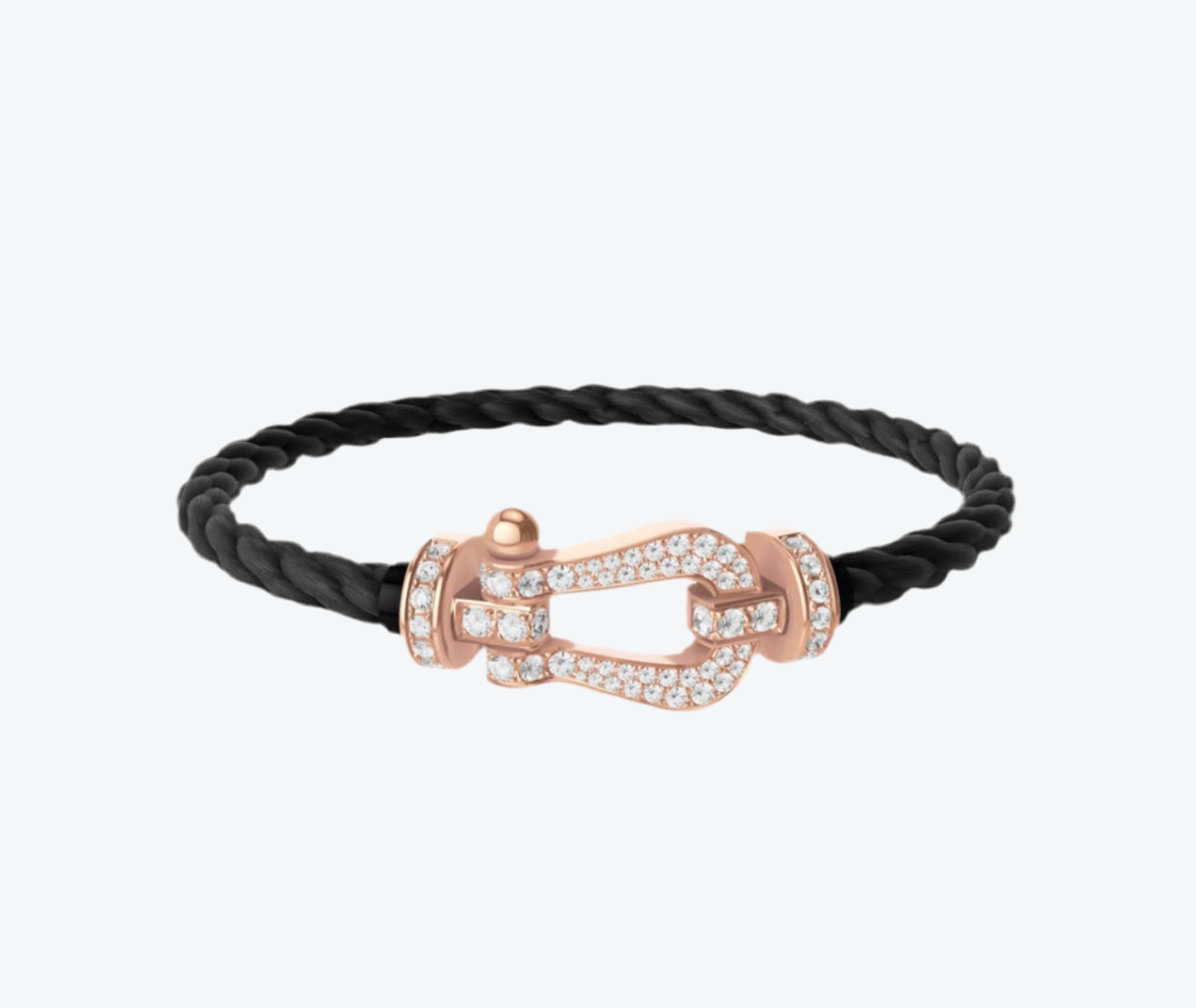 צמיד יוקרתי עם רצועת חבל שחורה ואבזם בגוון זהב ורוד משובץ בזירקונים