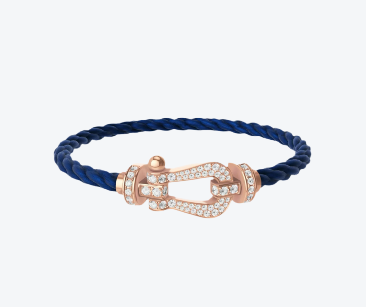 צמיד יוקרתי עם רצועת מתכת בגוון כחול ואבזם בגוון זהב ורוד משובץ בזירקונים נוצצים