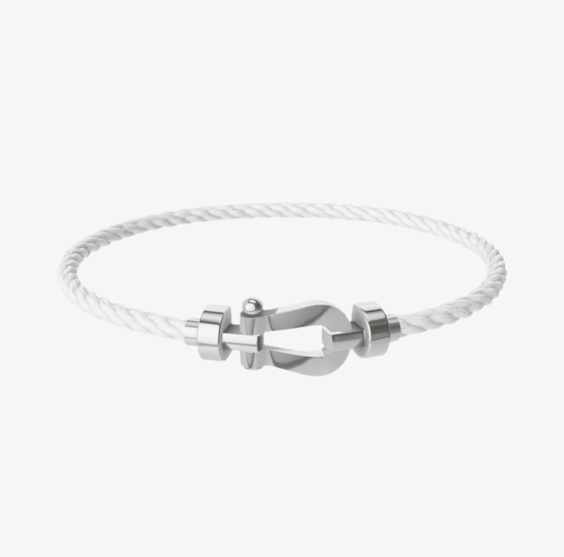 צמיד יוקרתי עם רצועת חבל בצבע לבן ואבזם כסוף