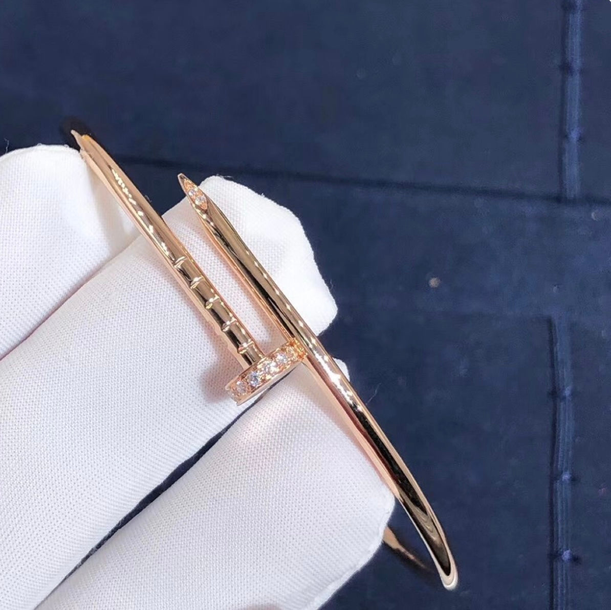 צמיד מסמר יוקרתי, מצופה זהב ורוד 18 קראט עם זירקונים - Jewelluxe