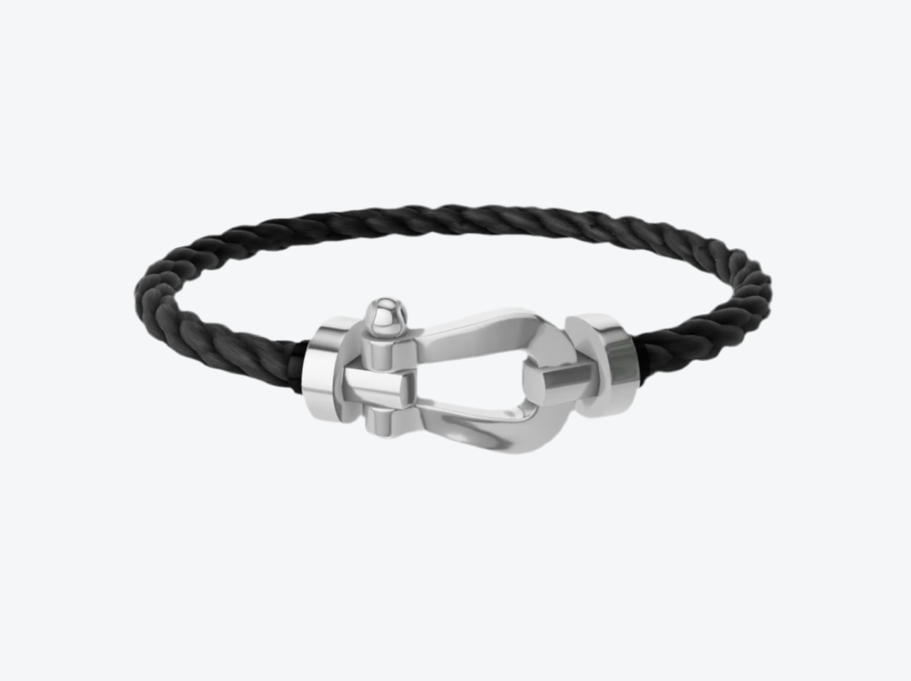 צמיד יוקרתי עם רצועת חבל שחור ואבזם צבע כסף בעיצוב (RG)