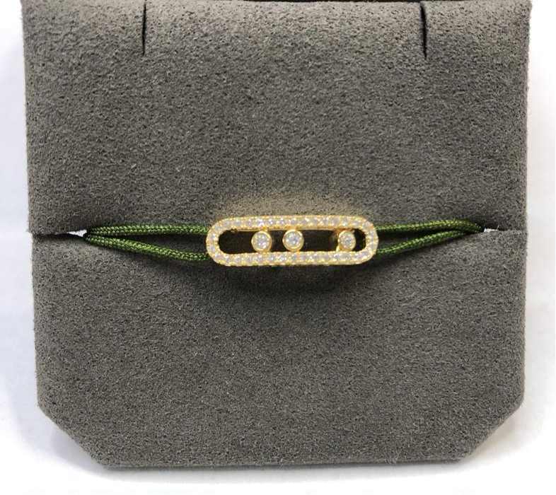 צמיד יוקרתי עם ראש בציפוי זהב צהוב 18K משובץ זירקונים ורצועת חבל ירוקה - Jewelluxe