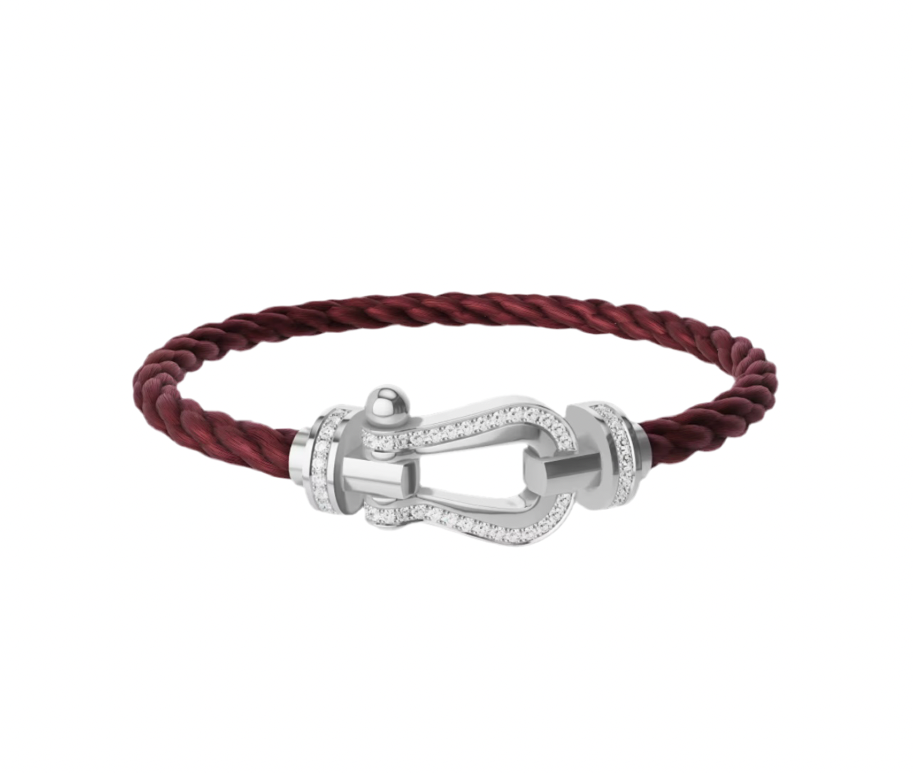 Luxurious bracelet with a burgundy rope strap and a row of sparkling zircons