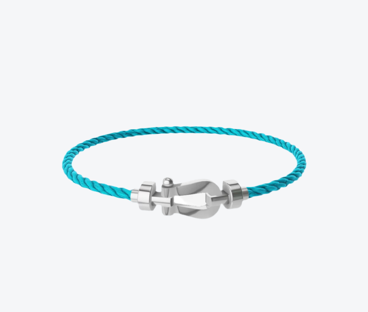 צמיד יוקרתי עם רצועת חבל (דק) בגוון תכלת ואבזם כסוף