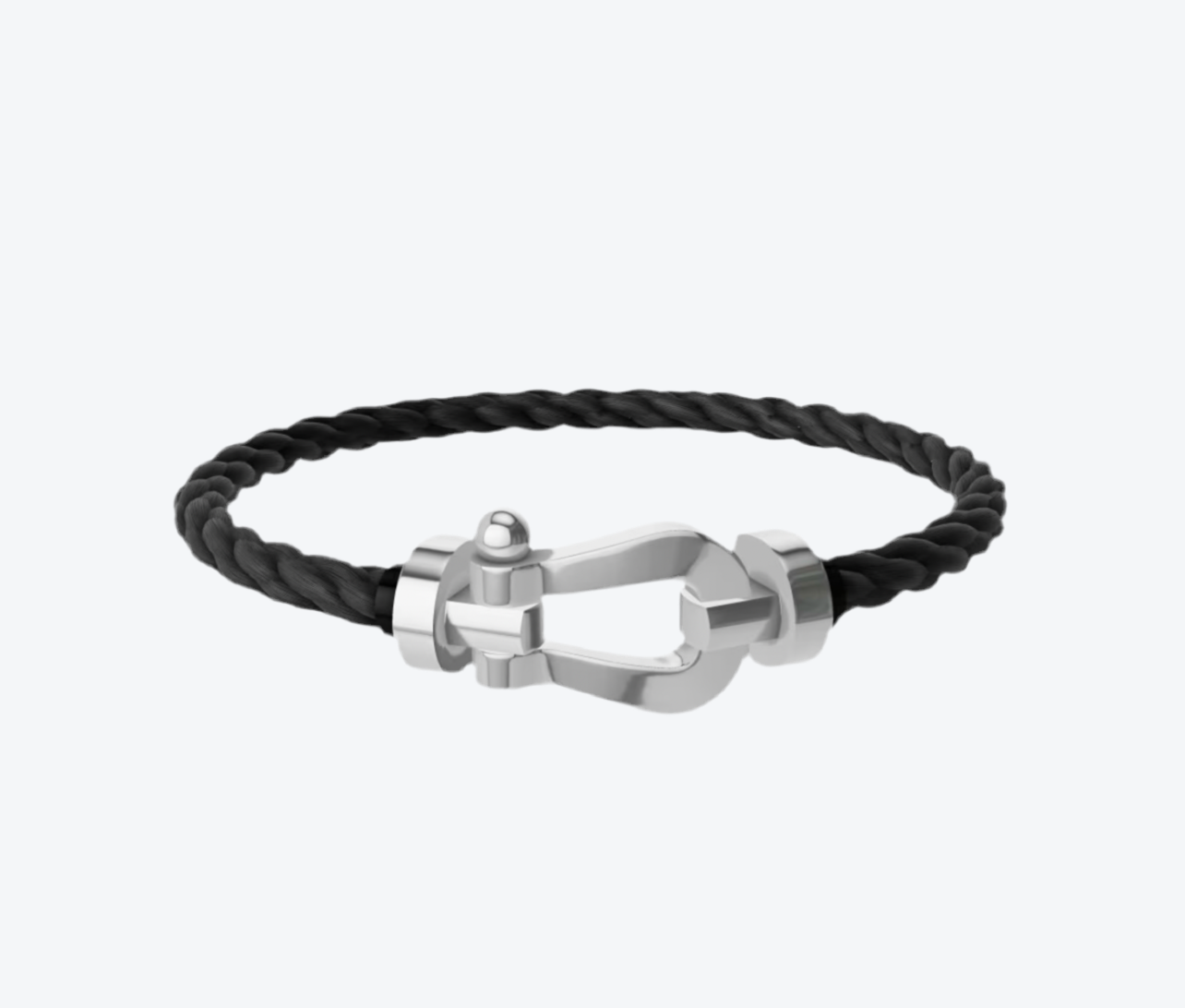 צמיד יוקרתי עם רצועת חבל שחורה ואבזם בגוון כסף מבריק