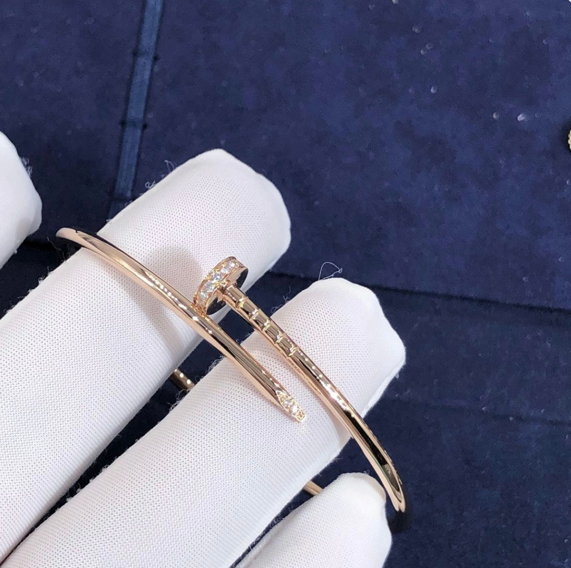 צמיד מסמר יוקרתי, מצופה זהב ורוד 18 קראט עם זירקונים - Jewelluxe