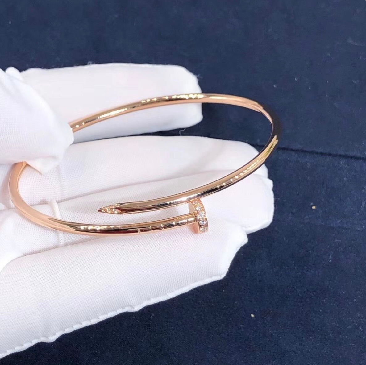 צמיד מסמר יוקרתי, מצופה זהב ורוד 18 קראט עם זירקונים - Jewelluxe