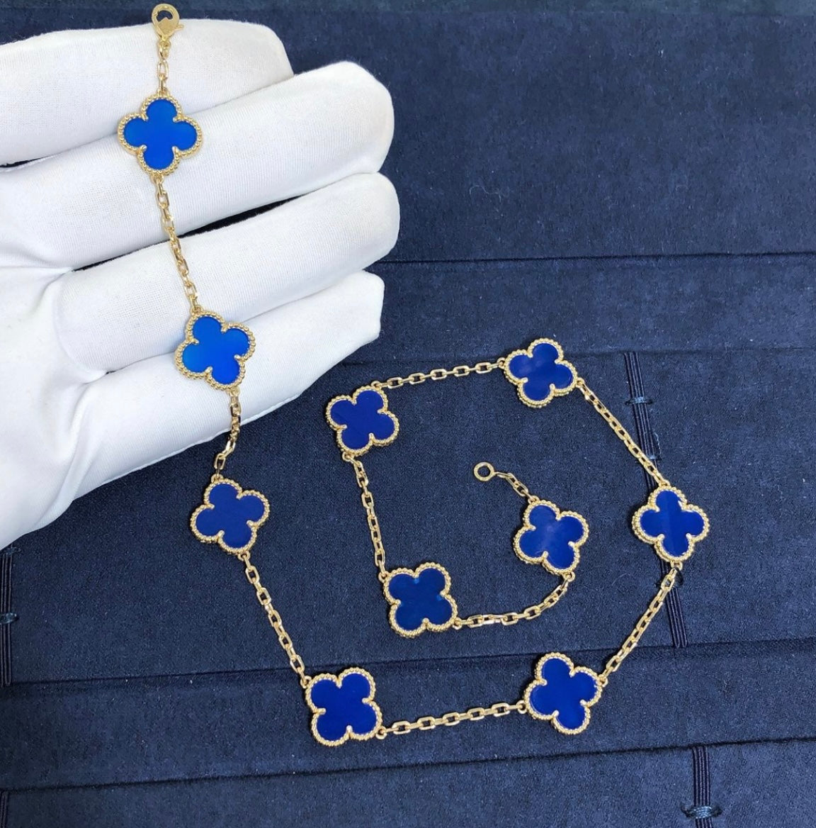 שרשרת תלתן כחול מצופה זהב צהוב 18 קראט - Jewelluxe