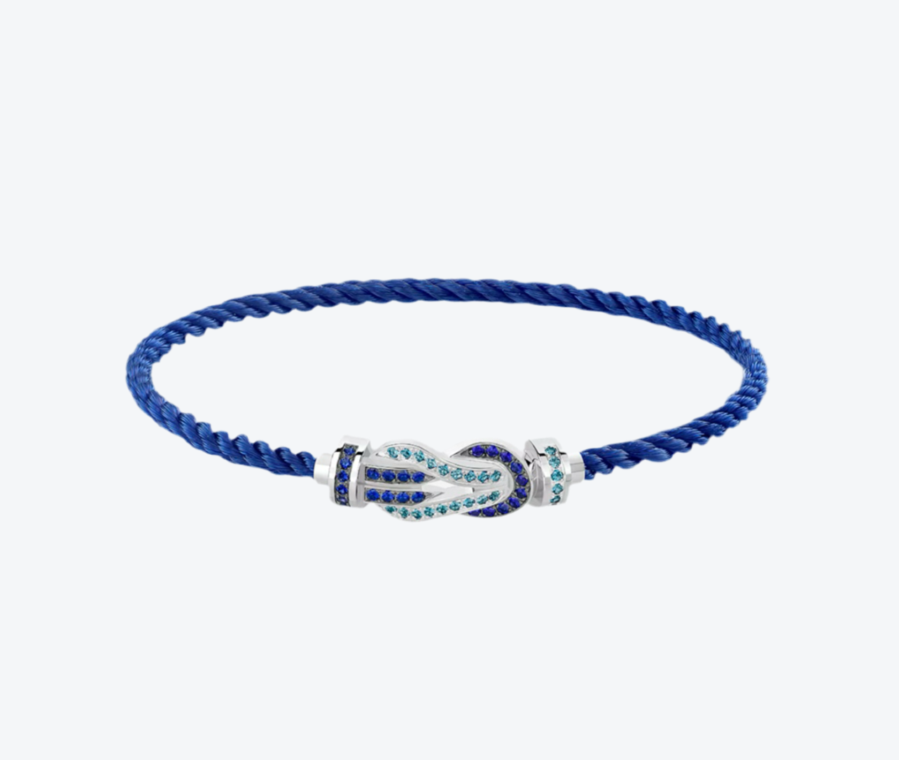 צמיד יוקרתי עם רצועת חבל כחולה ואבזם אינסוף בגוון כסף משובץ זירקונים נוצצים