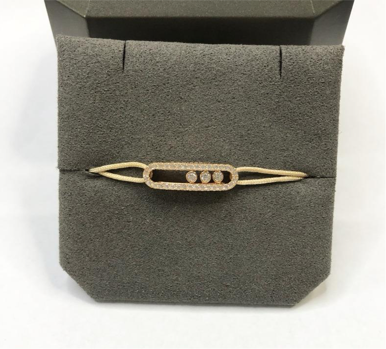 צמיד יוקרתי עם ראש בציפוי זהב 18K וחוט בגוון חאקי בהיר - Jewelluxe