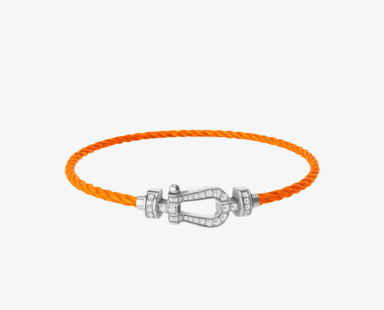 צמיד יוקרתי עם רצועת חבל (דק) כתום ואבזם כסוף, משובץ זירקונים