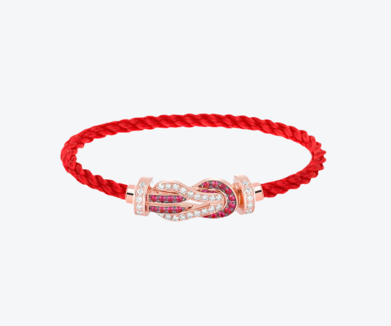 צמיד יוקרתי עם רצועת חבל אדומה עם אבזם אינסוף בגוון ורוד משובץ זירקונים נוצצים