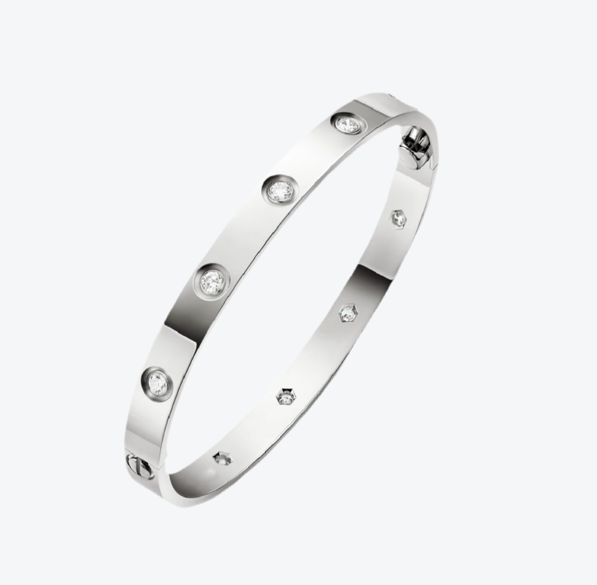 צמיד אלגנטי בגוון כסף משובץ 10 זירקונים נוצצים