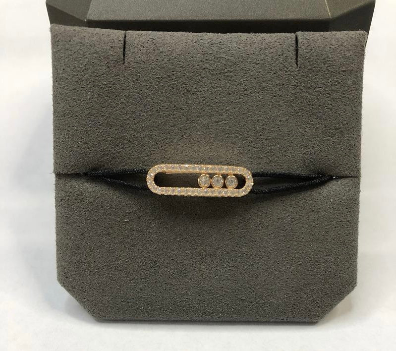 צמיד יוקרתי עם ראש בציפוי זהב ורוד 18K וחוט שחור - Jewelluxe