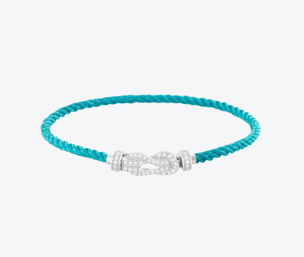 צמיד יוקרתי עם רצועת חבל בגוון תכלת, ואבזם אינסוף משובץ זירקונים נוצצים