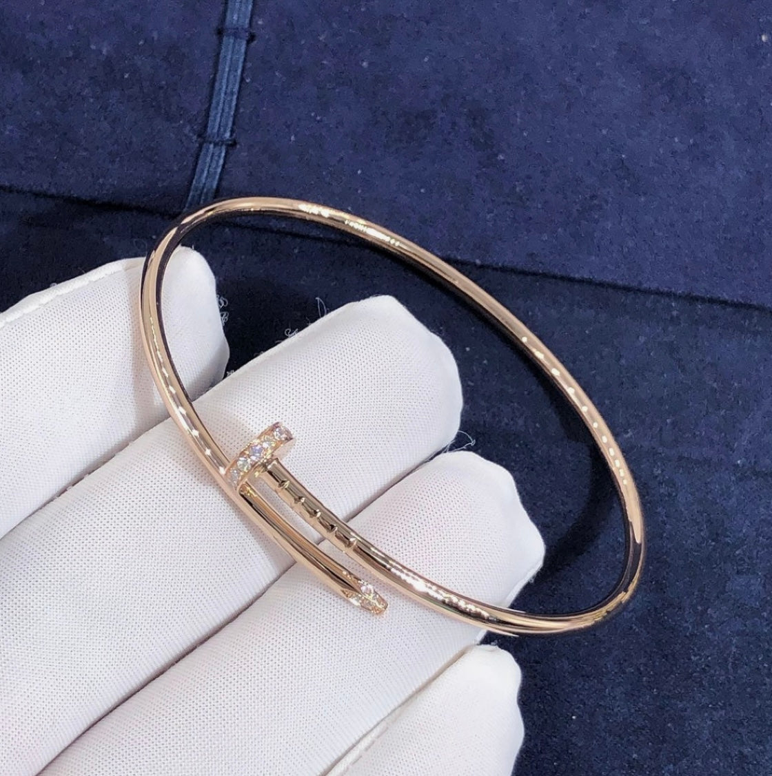 צמיד מסמר יוקרתי, מצופה זהב ורוד 18 קראט עם זירקונים - Jewelluxe