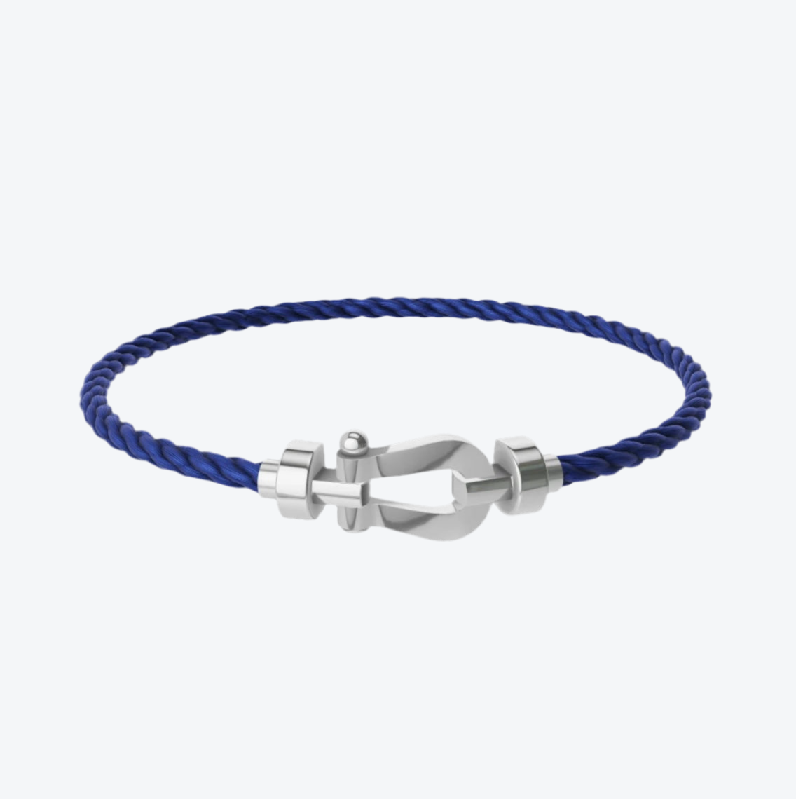 צמיד יוקרתי עם רצועת חבל בצבע כחול ואבזם כסוף