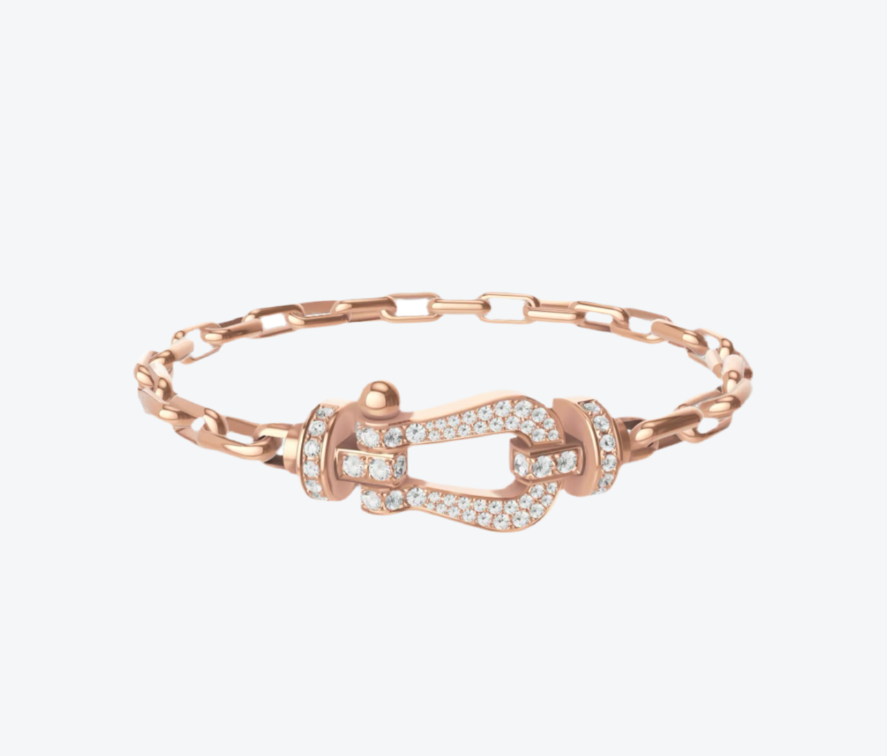 צמיד יוקרתי עם רצועת חוליות בגוון זהב ורוד משובץ זירקונים