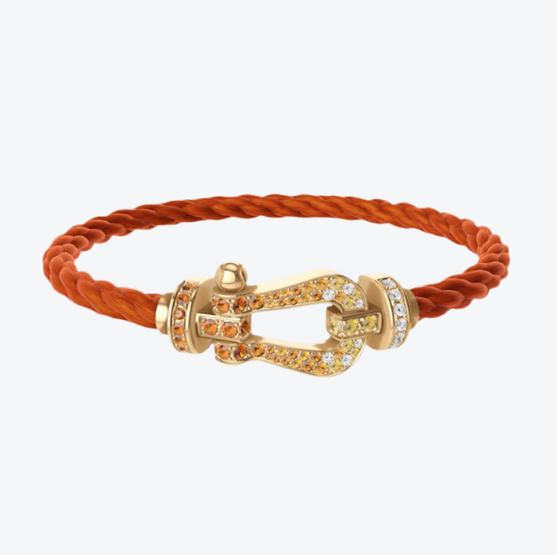 צמיד בסגנון (RG) רולאן גארוס עם רצועת חבל (עבה) כתום ואבזם בצבע זהב משובץ זירקונים כתומים