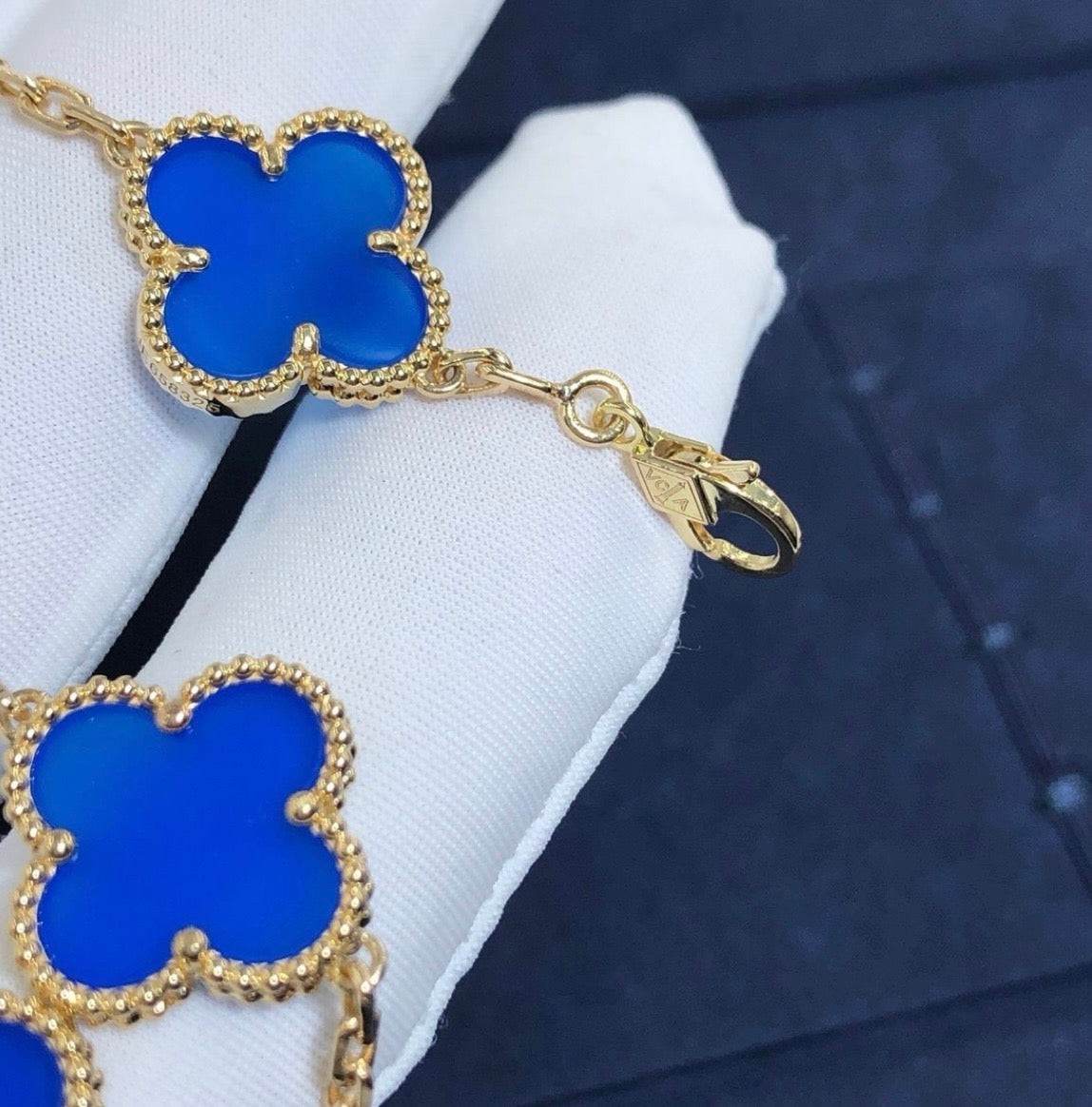 שרשרת תלתן כחול מצופה זהב צהוב 18 קראט - Jewelluxe