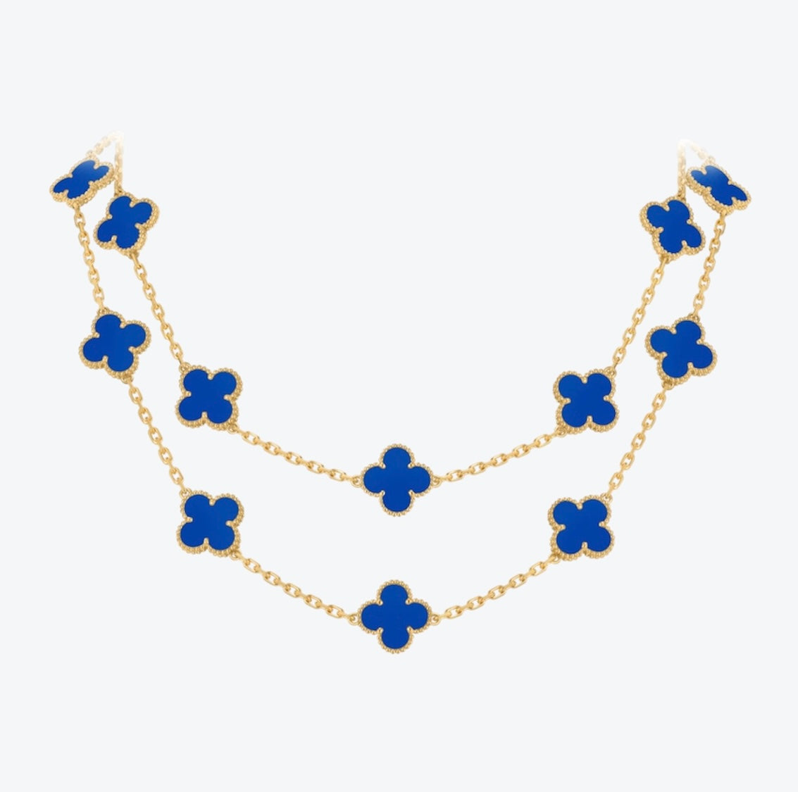 שרשרת 20 תלתנים בגוון זהב עם תליון תלתן בגוון כחול