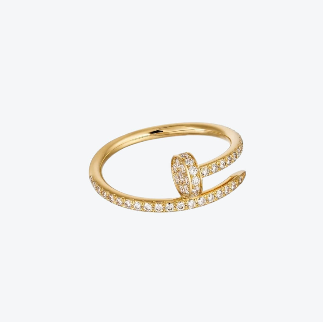 Bague élégante clou couleur or sertie de zircons brillants — JEWELLUXE™