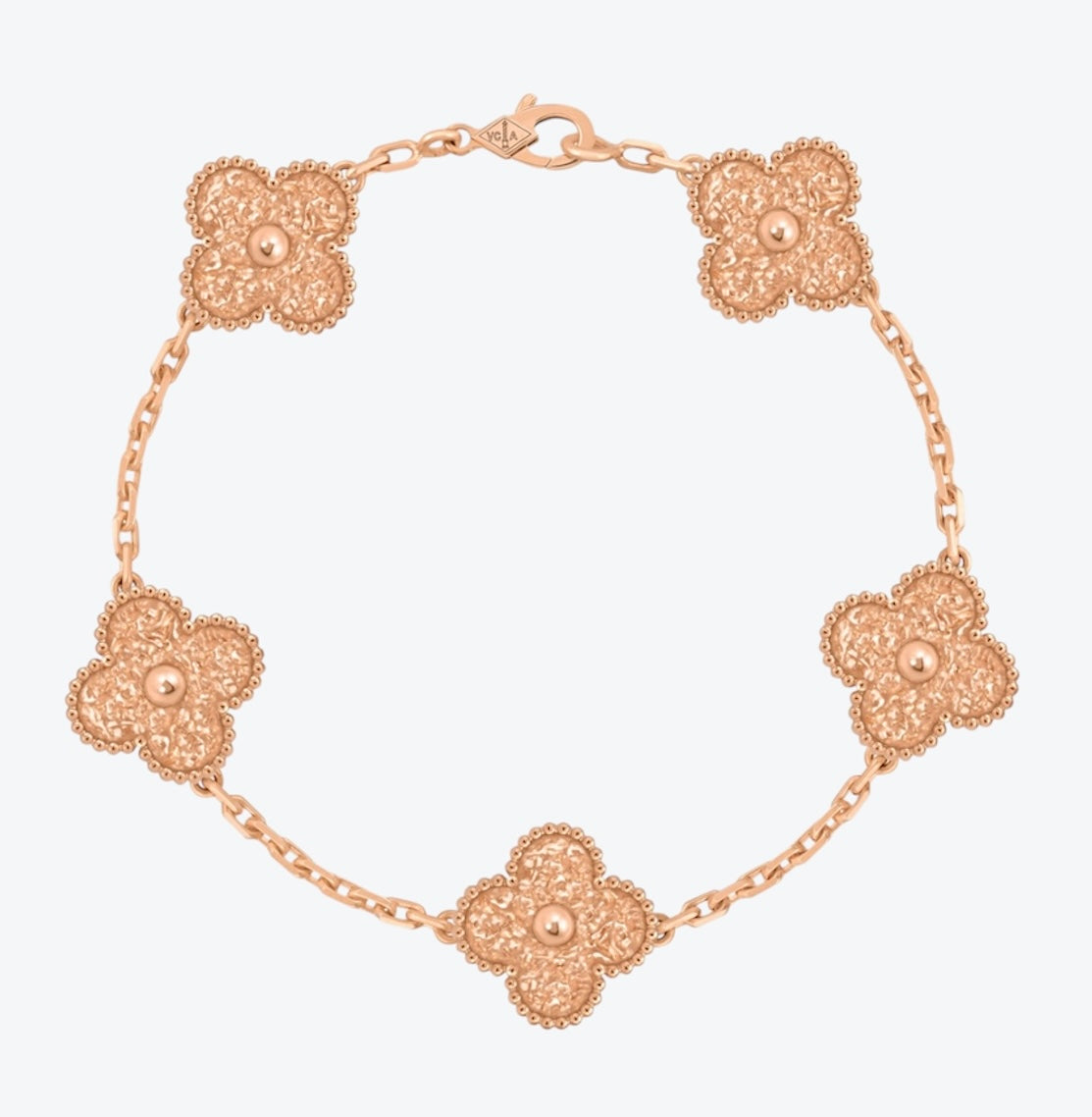 צמיד תלתן בגוון זהב ורוד עם 5 תלתנים בגוון זהב ורוד