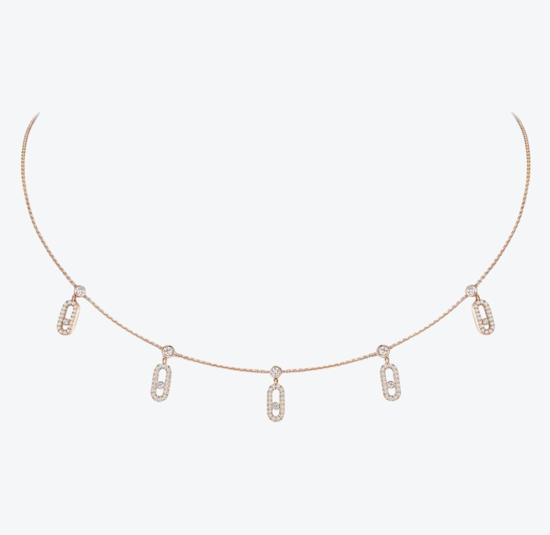 שרשרת אהבה – בגוון זהב ורוד עם 5 אבזמים, כל אבזם משובץ זירקון נעים ושיבוץ מסביב