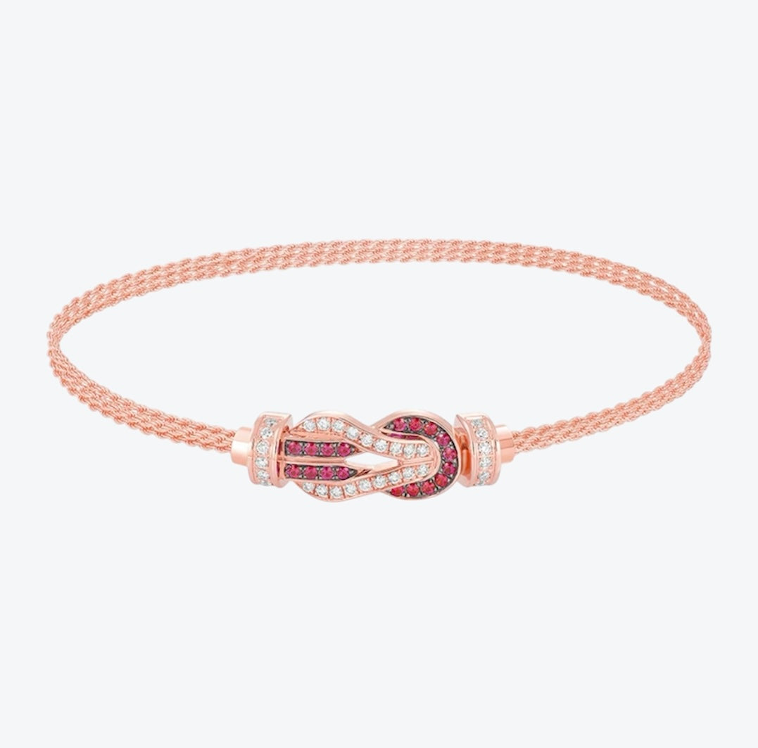 צמיד יוקרתי עם רצועת שרשרת בגוון זהב ורוד ואבזם אינסוף בגוון זהב ורוד משובץ זירקונים