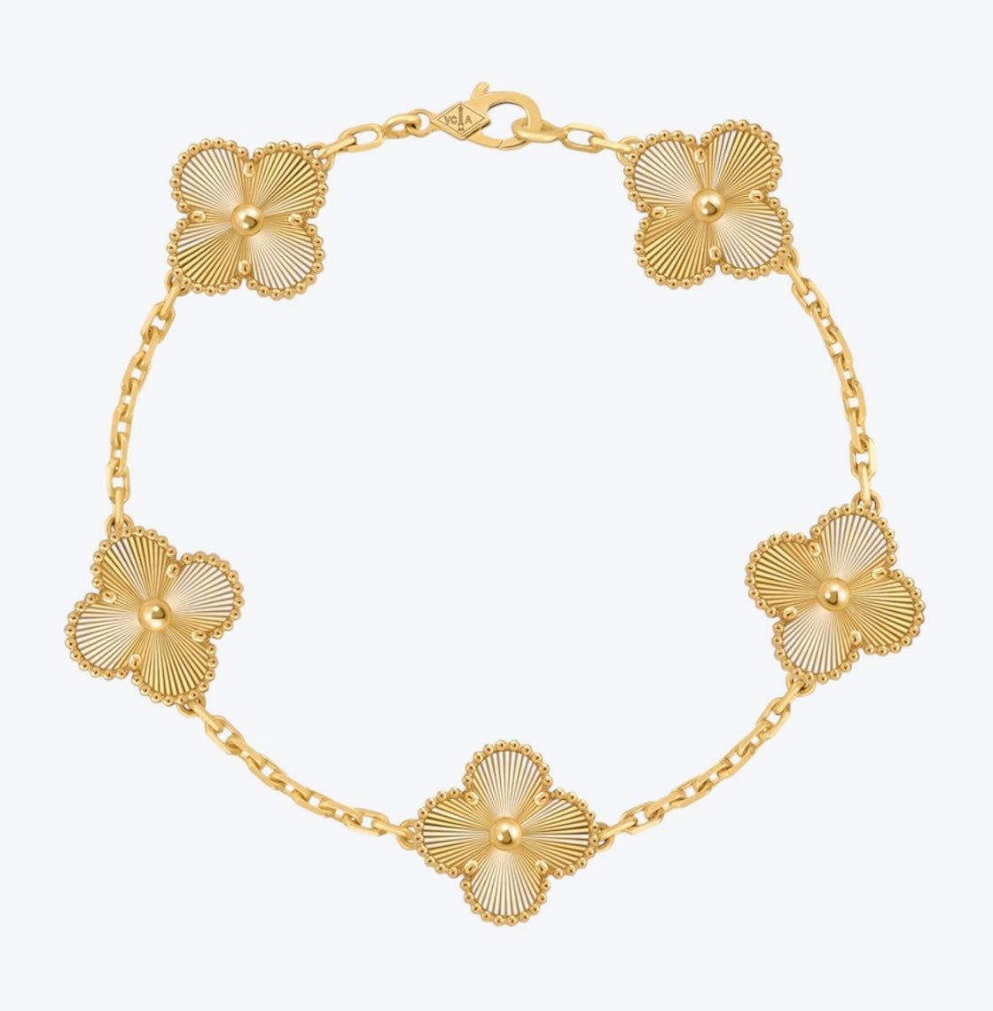 צמיד תלתן בגוון זהב עם 5 תלתנים בגוון זהב