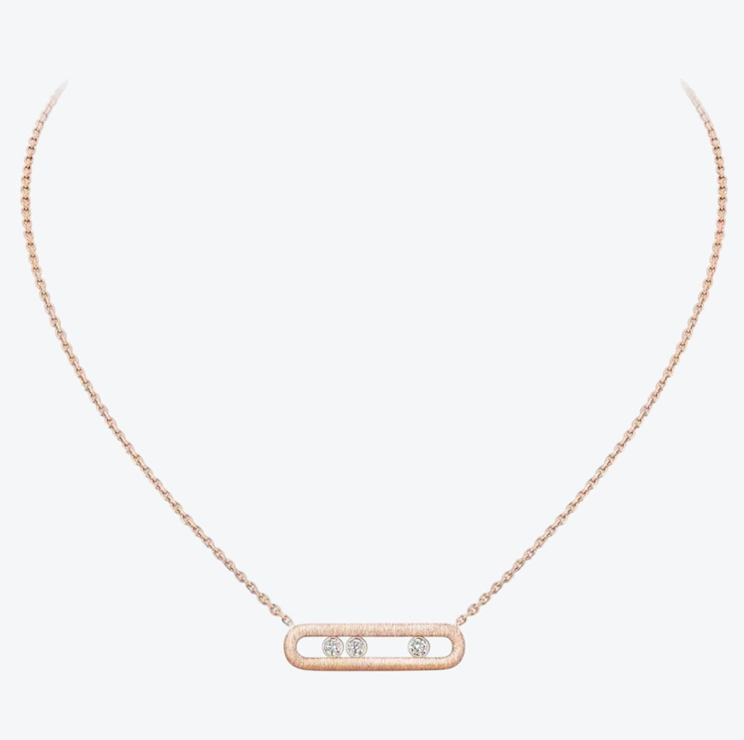 שרשרת אהבה בגוון זהב ורוד עם אבזם 3 זירקונים נעים במרכז