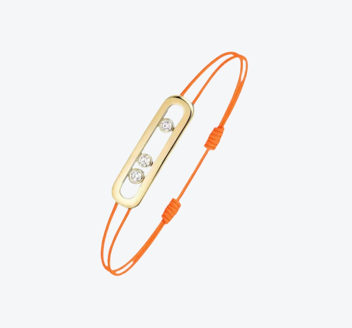 צמיד אהבה – חוט בגוון כתום עם אבזם בגוון זהב, 3 זירקונים נעים