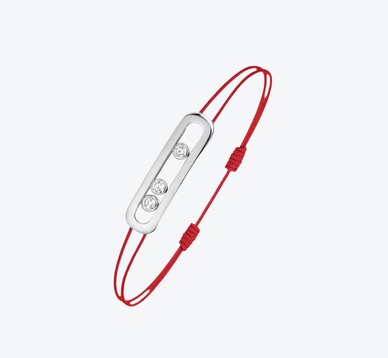 צמיד אהבה – חוט בגוון אדום עם אבזם בגוון כסף, 3 זירקונים נעים