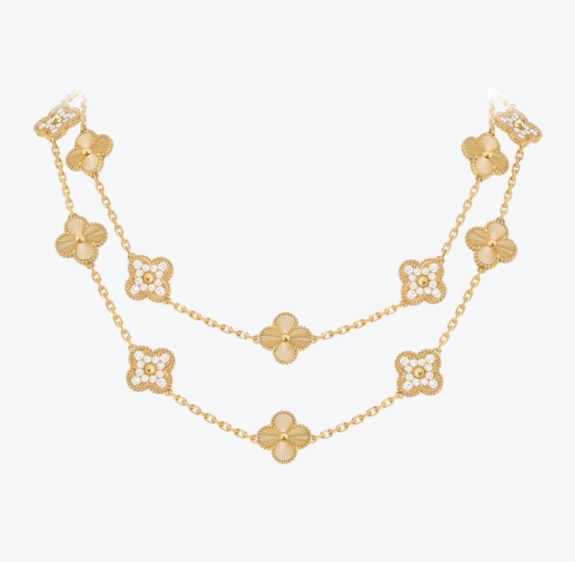 שרשרת 20 תלתנים בגוון זהב עם תליון תלתן בגוון זהב ומשובץ זירקונים נוצצים