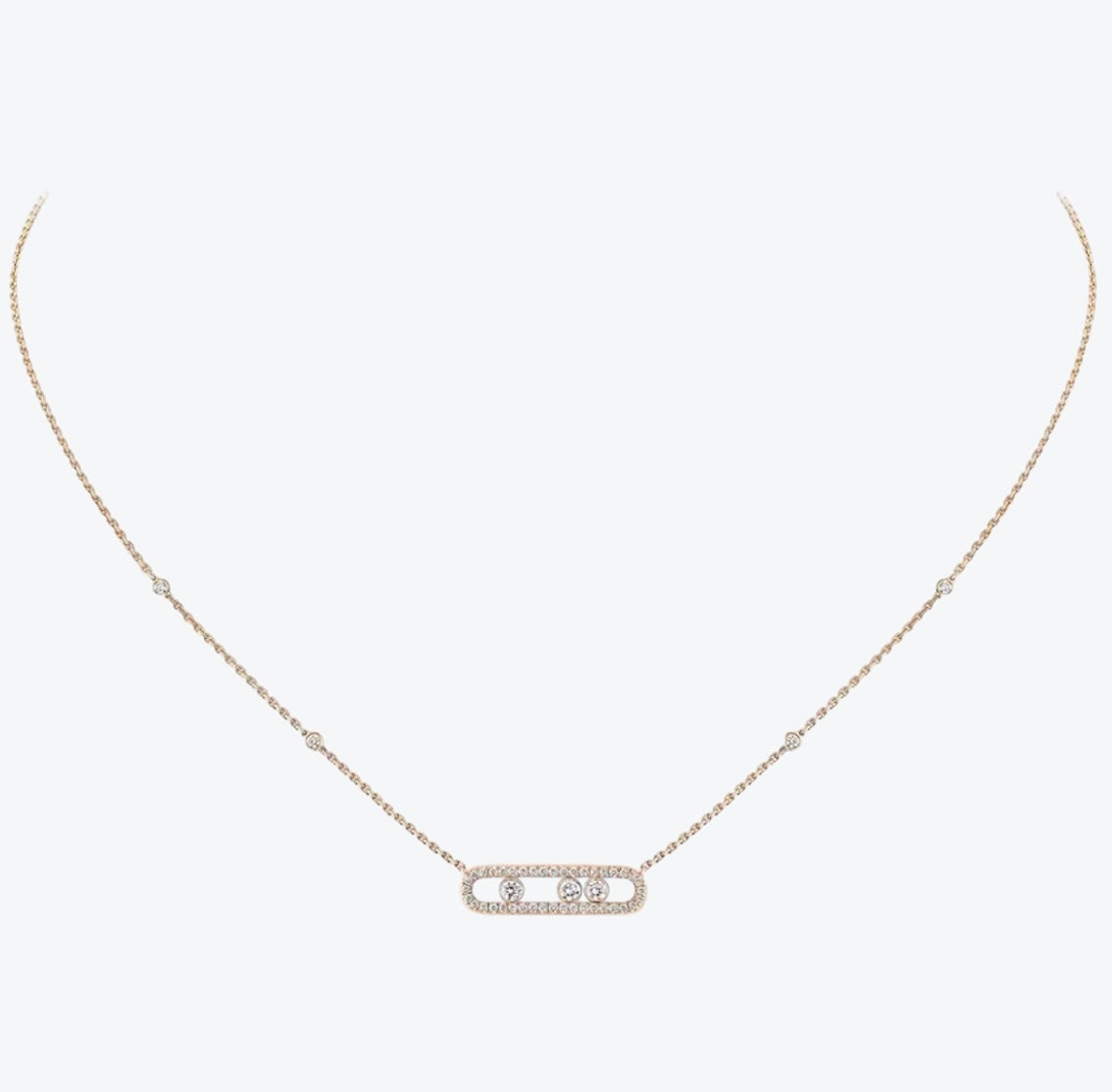 שרשרת אהבה בגוון זהב ורוד עם אבזם, 3 זירקונים נעים ומשובץ מסביב