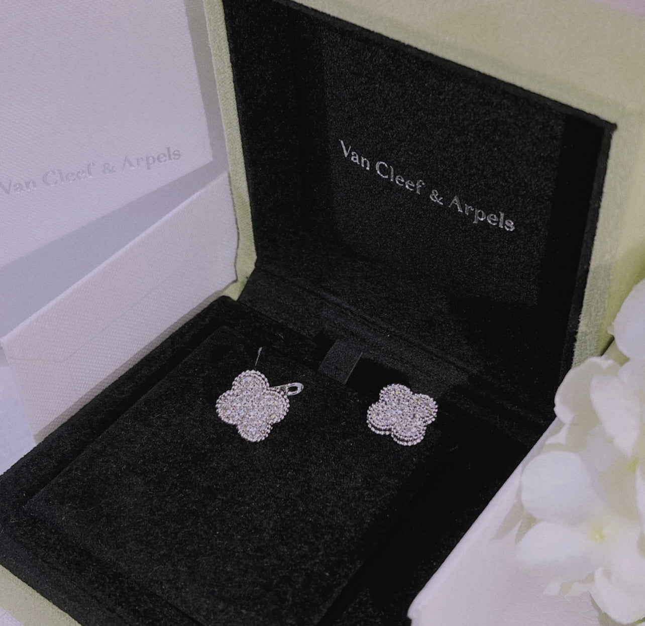 עגילי תלתן בגוון כסף משובץ זירקונים – אלגנטיות קלאסית