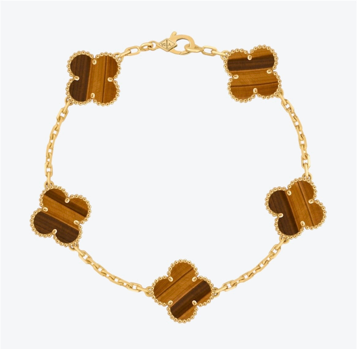 צמיד תלתן בגוון זהב עם 5 תלתנים בגוון חום