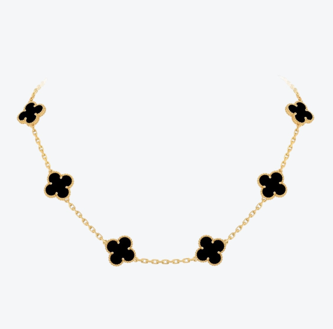 שרשרת 10 תלתנים בגוון זהב עם תליון תלתן בגוון שחור