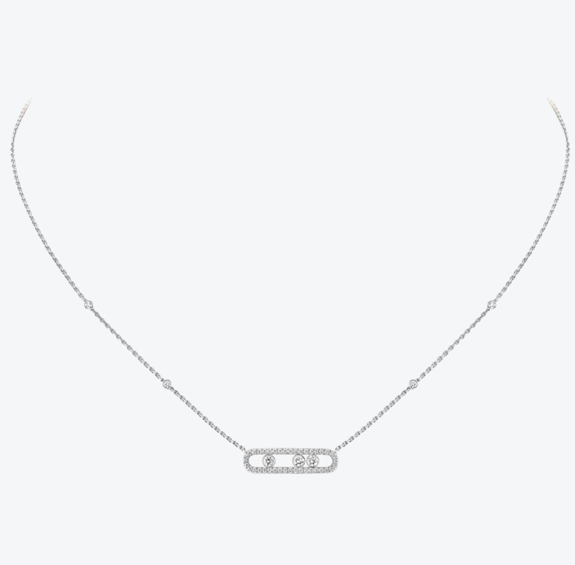 שרשרת אהבה – בגוון כסף עם 3 זירקונים נעים ואבזם משובץ זירקונים נוצצים