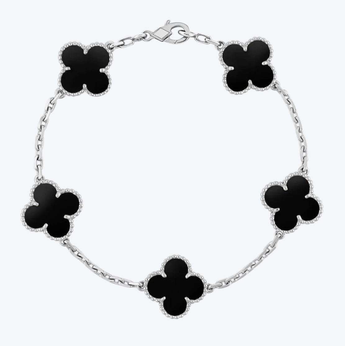  צמיד תלתן בגוון כסף עם 5 תלתנים בגוון שחור