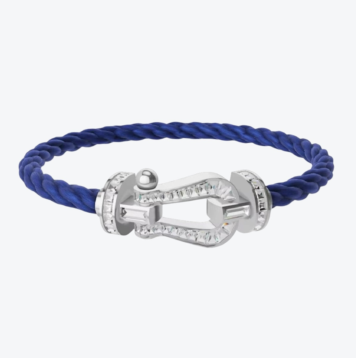 Luxurious bracelet with a blue rope strap and a silver-tone buckle set with sparkling crystals — JEWELLUXE™