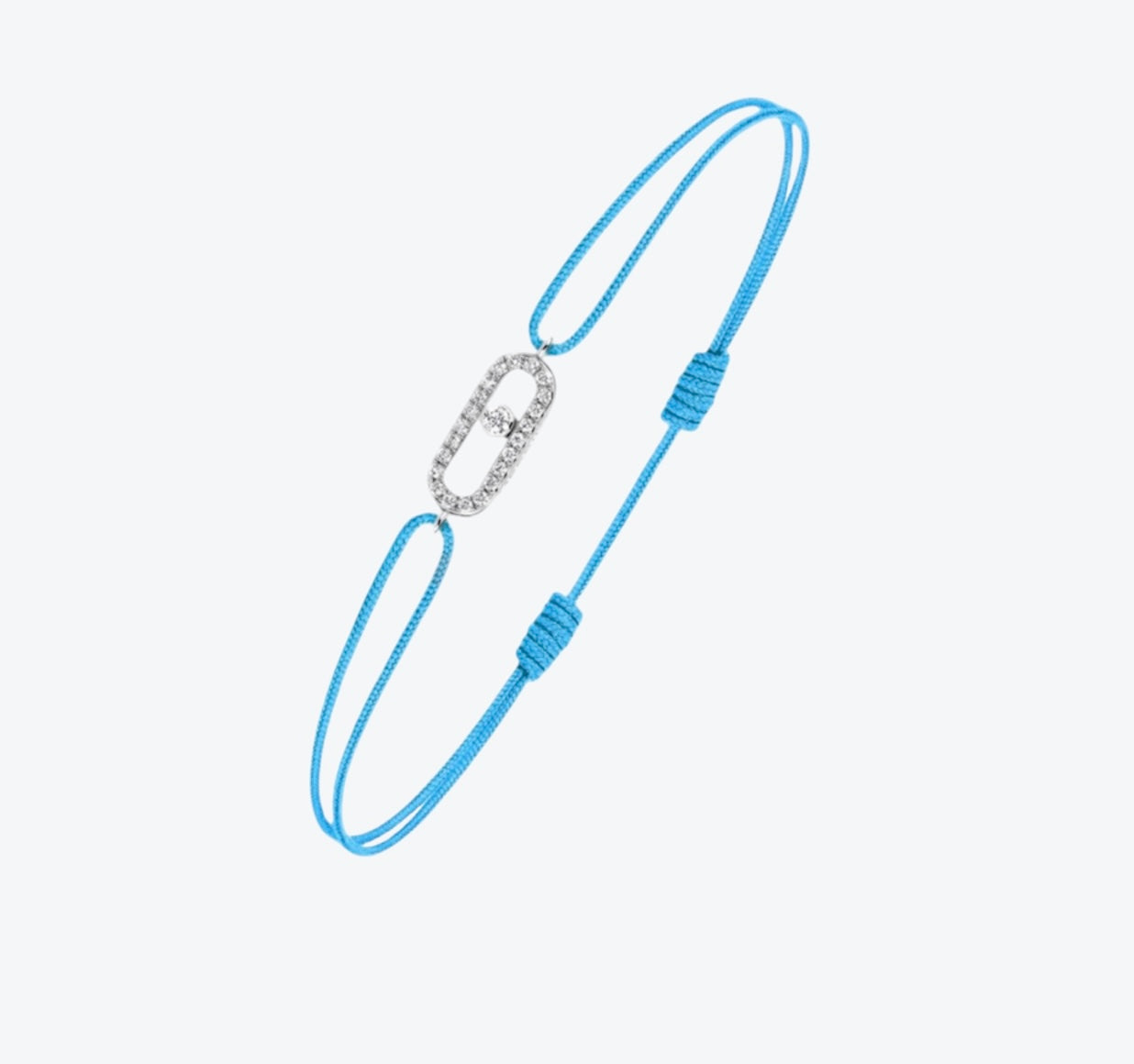 צמיד אהבה – חוט בגוון תכלת עם אבזם בגוון כסף, זירקון 1 נעים ומשובץ מסביב