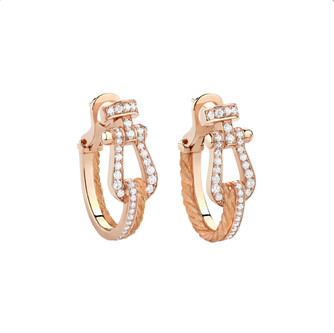 Boucles d'oreilles de luxe en or rose avec zircons et un design unique en fil tressé