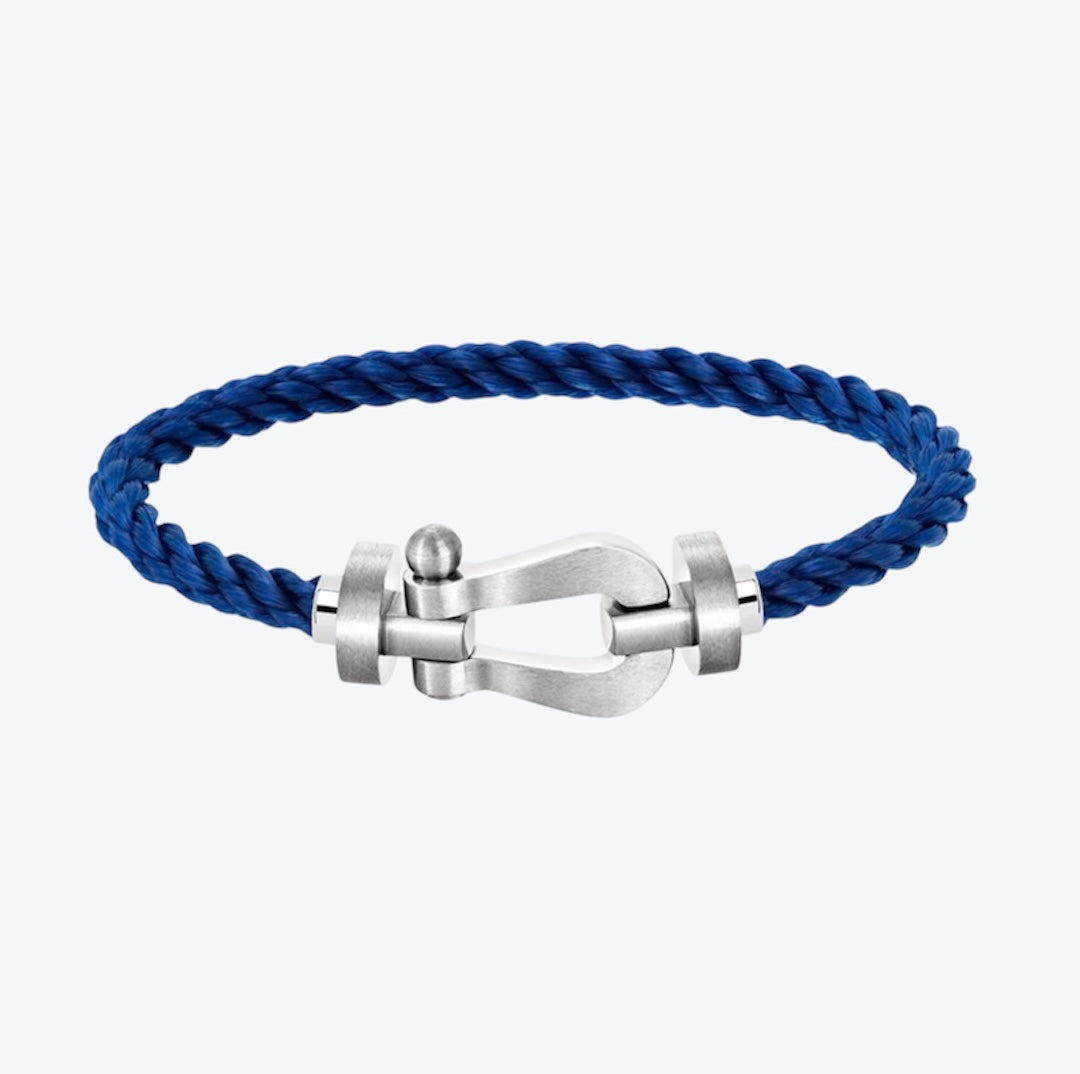 Luxury Bracelet with Blue Rope Strap and Silver-Toned Brushed Clasp — JEWELLUXE™