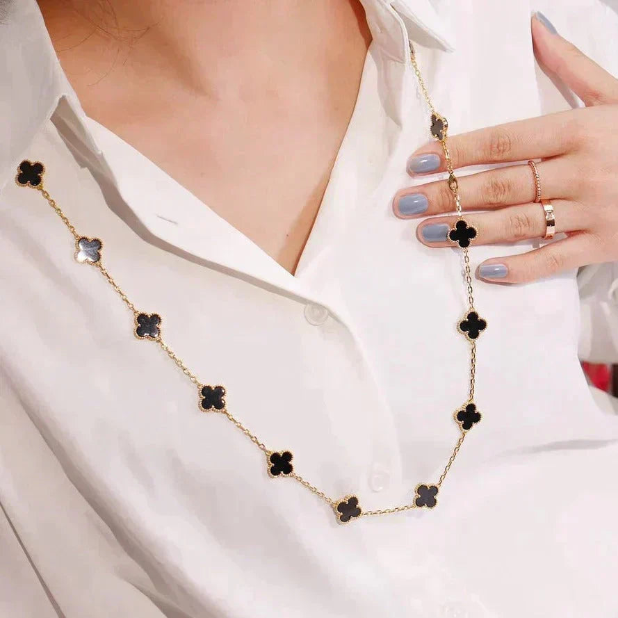 Collier 20 trèfles dorés avec pendentif trèfle noir — JEWELLUXE™