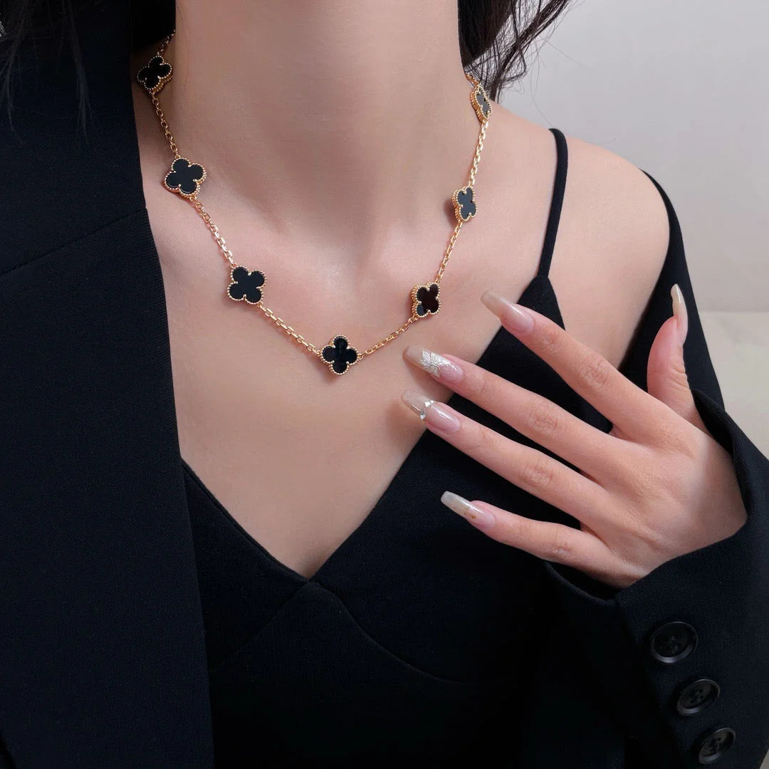 10 Clover Necklace in Gold with Black Clover Pendant — JEWELLUXE™